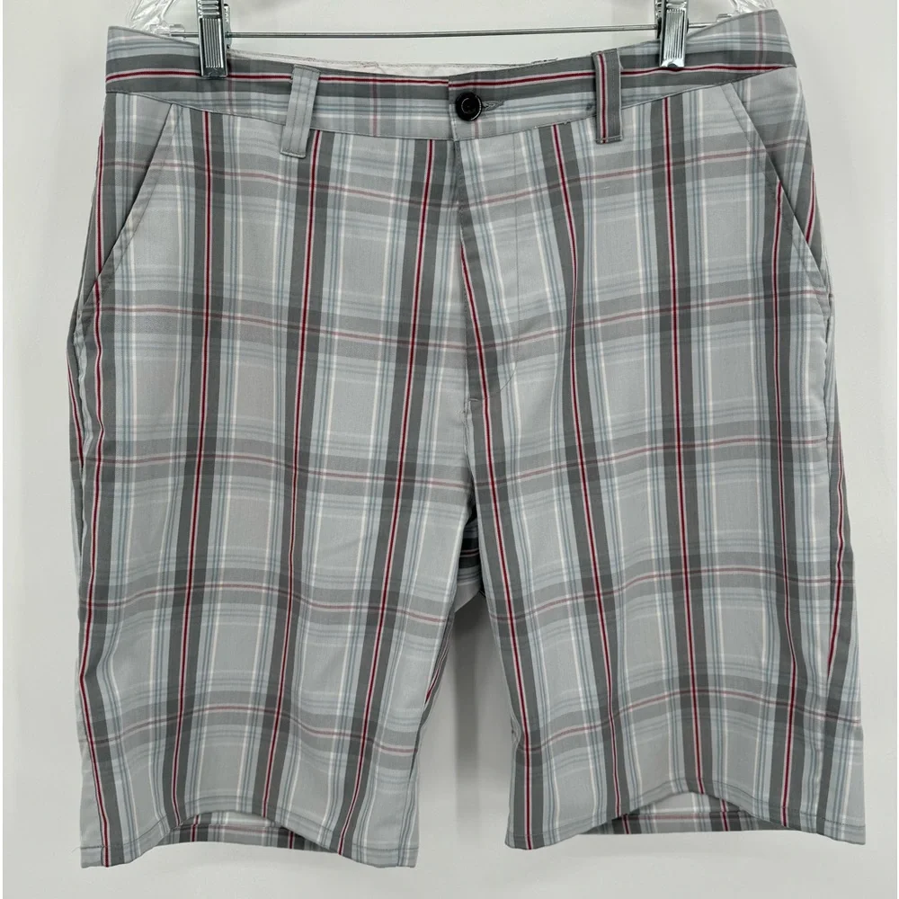 TRAVIS MATHEW 123280 Plaid Polyester Rayon Spandex Stretch Shorts size 34
